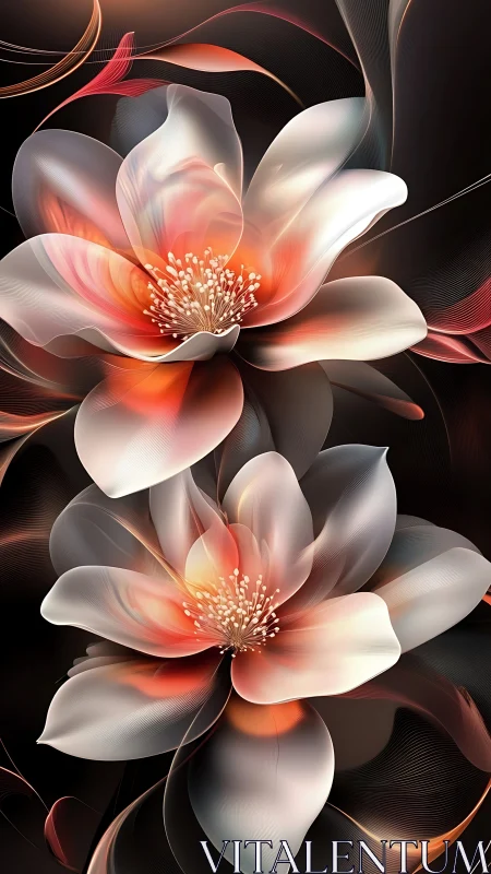 Abstract digital floral composition with layered translucent petals.