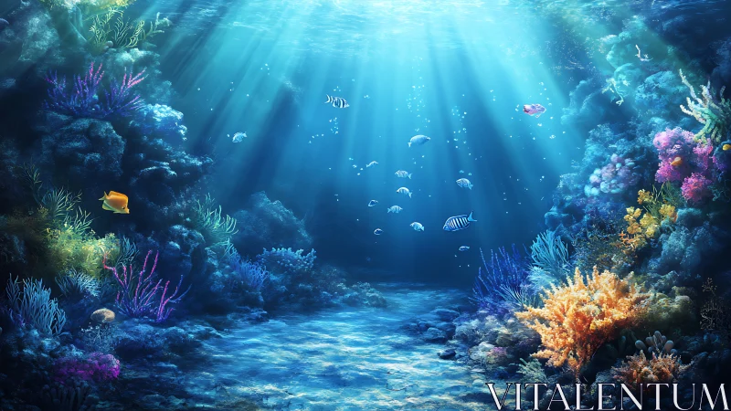 Sunlit coral valley where gentle fish drift and glimmer.