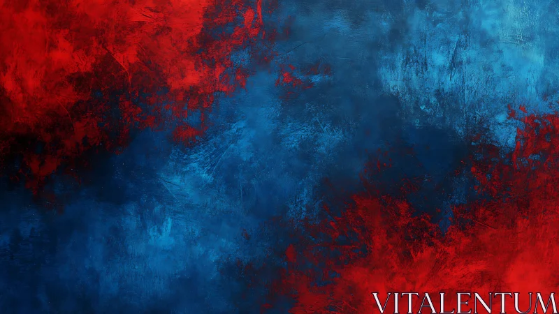 Textured red and blue abstract field with painterly gradients.