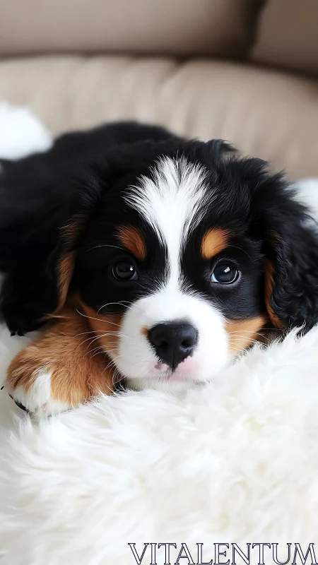 Puppy-eyed cuddle comet parked on a cloud-soft pillow.