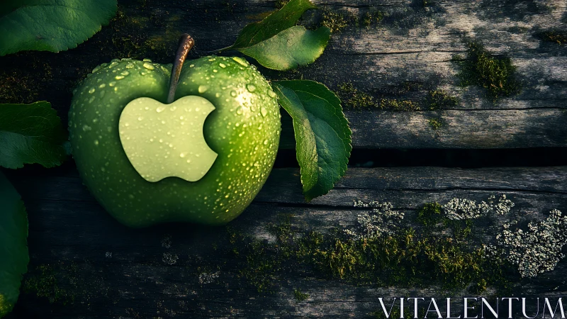 Dewy green apple with playful tech inspired twist.