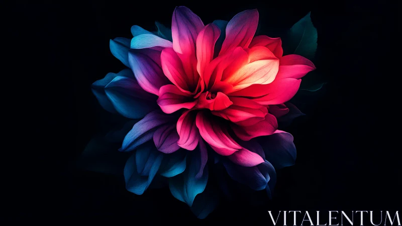 Neon Dahlia Bloom Against Darkness. Digital flower art.
