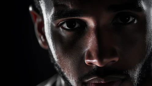 Low-key macro portrait with specular facial skin detail.