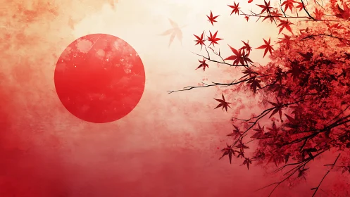 Crimson sun listens quietly as maple silhouettes whisper