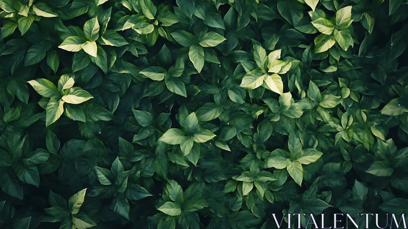 Top-down foliage canopy with variegated leaf patterning.