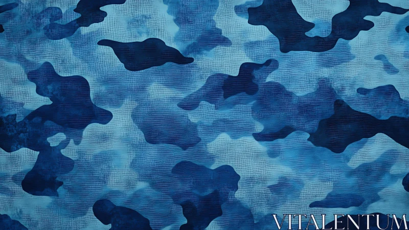 Blue camouflage pattern with abstract shapes in textured style.