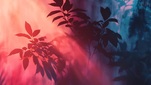 Leaf shadows cross gradient wall under soft evening light