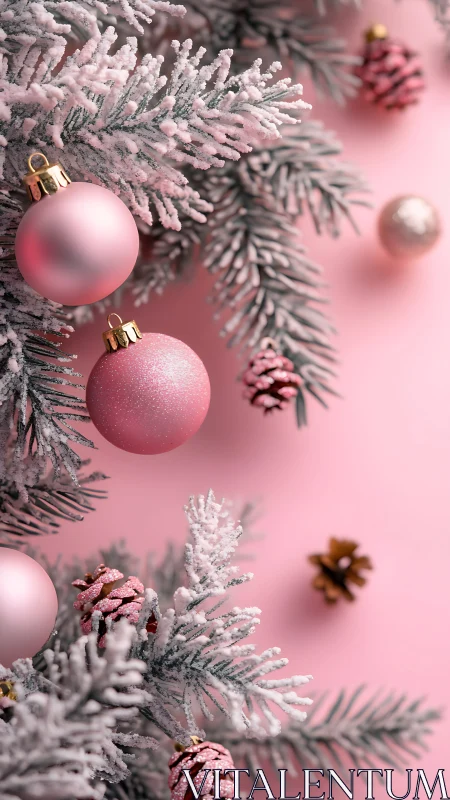 Sugar-frosted fir branches cradle dreamy blush baubles