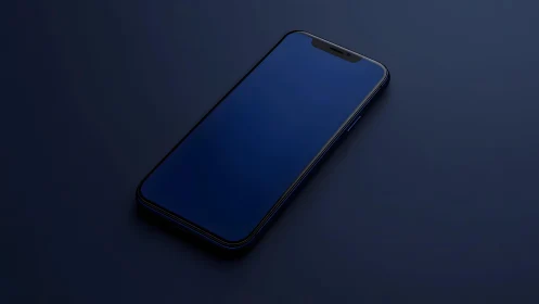 Modern smartphone on dark minimalist background, digital aesthetic.