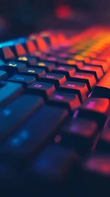 Oblique close-up of RGB backlit mechanical keyboard keys.