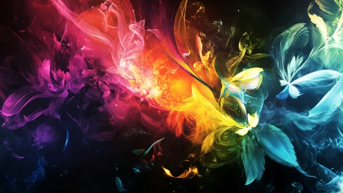 Explosive spectrum of abstract light blooms across darkness.