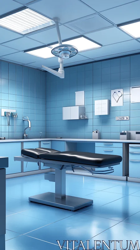Modern surgical operating room with adjustable procedure table.
