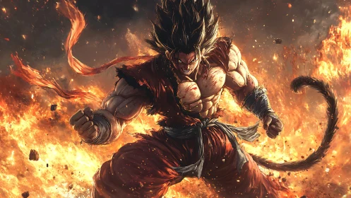 Inferno warrior roars skyward and turns fire into armor