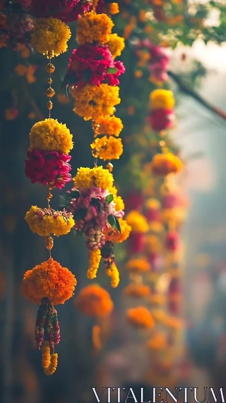 Cascading Flower Chains: Golden Blooms & Magenta Dreams.