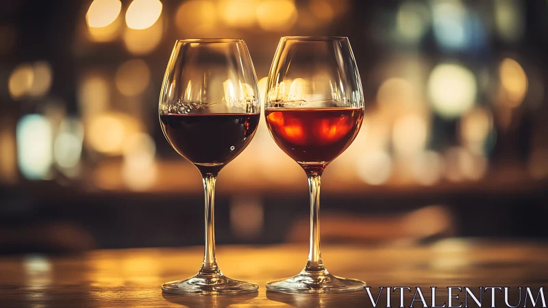 Calibrated stemware with red and ros&eacute; under bokeh bar lighting.