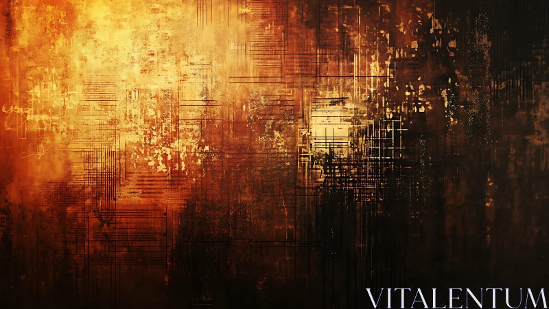 Abstract grunge digital art with warm orange and brown tones.