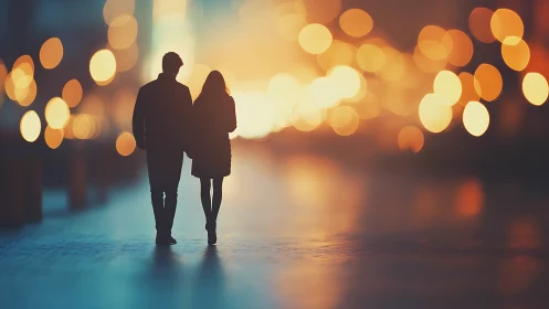 Silhouettes Lost in Golden Bokeh Dreams.