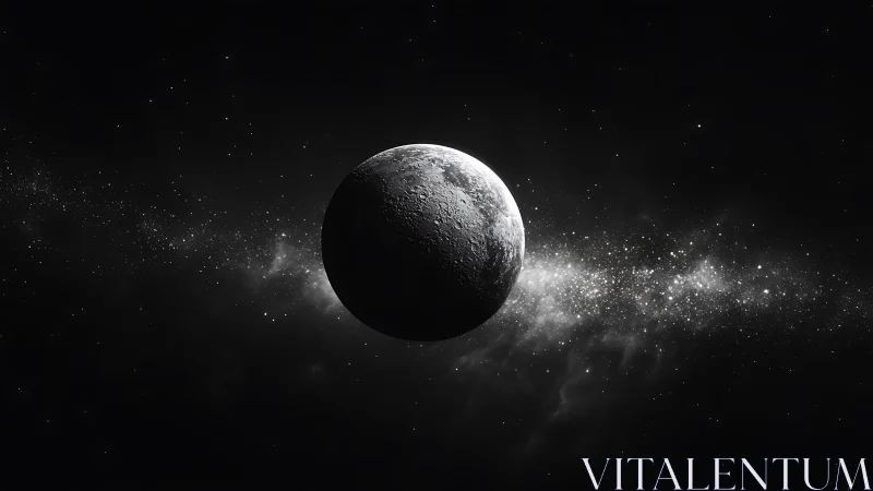 Lonely moon drifts calmly across a sparkling star river