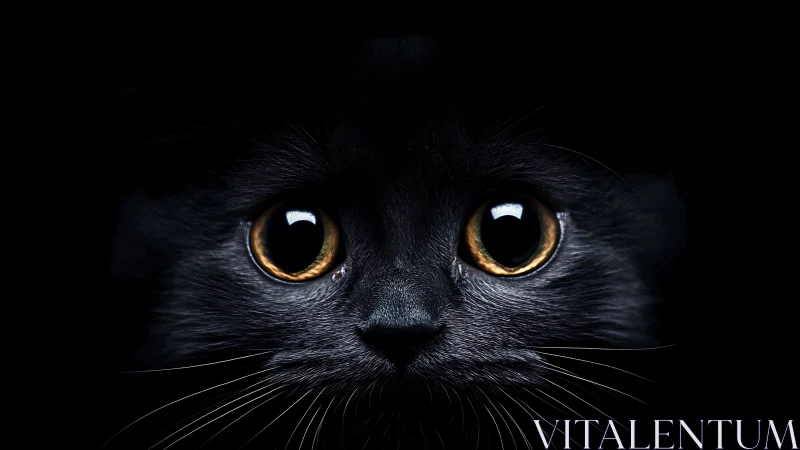 Black Cat's Luminous Golden Eyes Against Darkness.