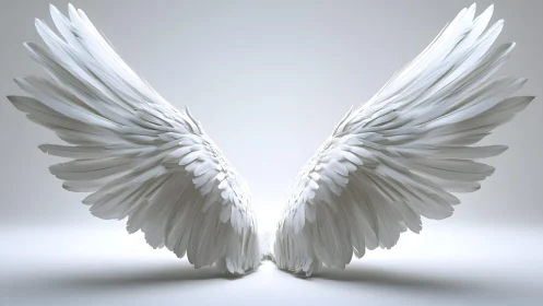 Majestic White Angel Wings on Minimalist Background, Photorealistic.