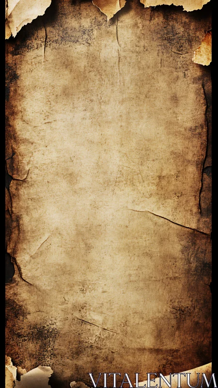 Aged textured parchment background with torn paper edges.
