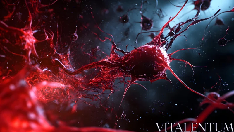 Red Neural Network in Abstract Digital Art Style.