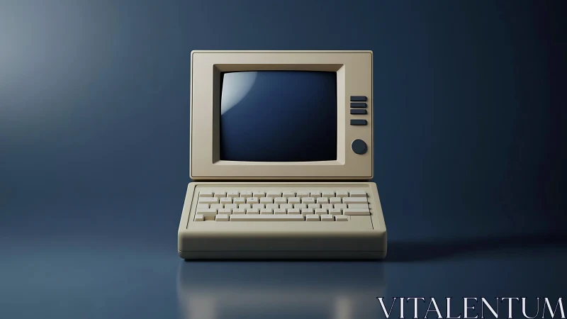 Retro beige desktop computer on dark minimalist background.