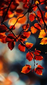 Backlit autumn beech foliage in high-contrast bokeh study.