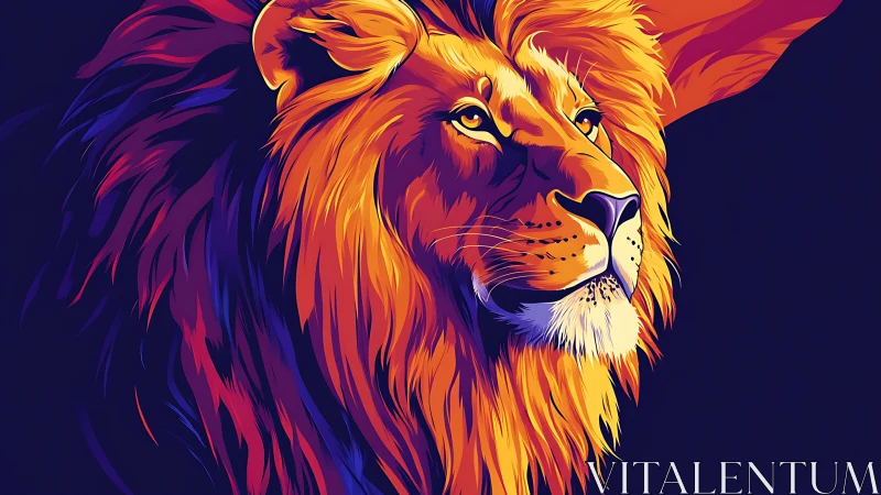 Chromatic vector lion portrait with high contrast lighting.