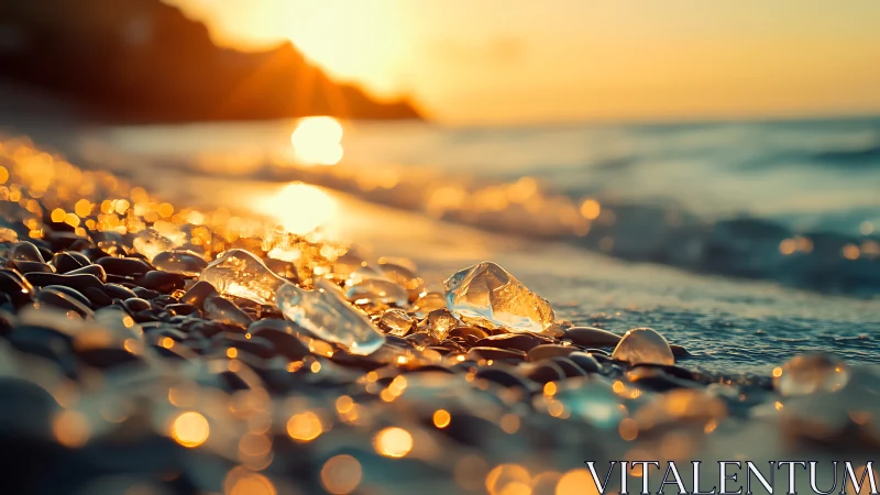 Sunlit crystal tide jewels glitter along a dreamlike shore.