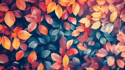 Color-saturated autumn foliage forms seamless abstract pattern