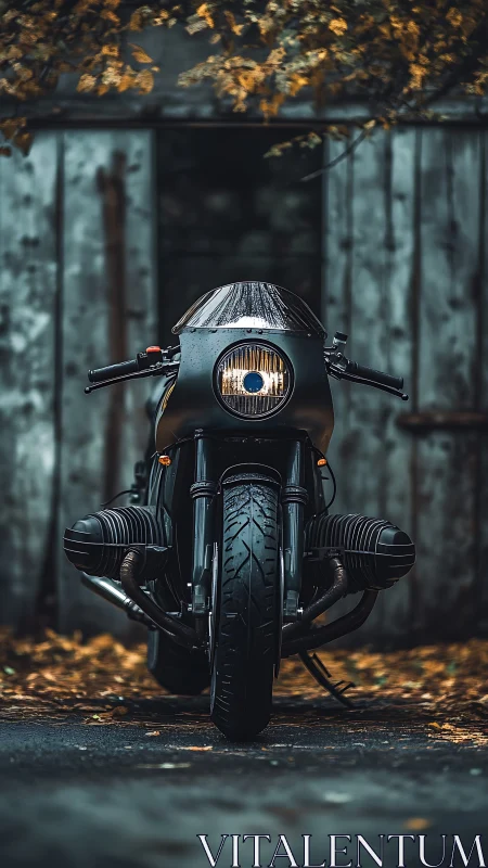 Custom cafe racer stands bold in a moody autumn alleyway