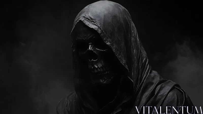 Hooded skeletal wraith rendered in high-contrast digital chiaroscuro