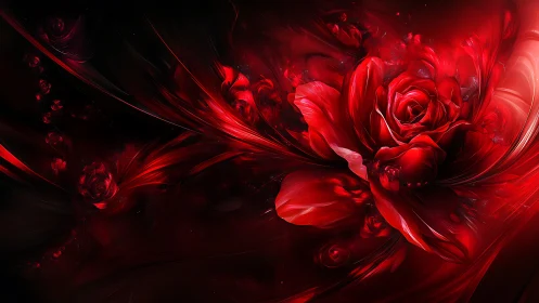 Velvet red roses swirling through a dreamy midnight bloom.
