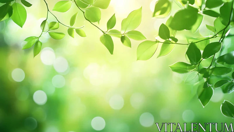 Green leaves against bright soft-focus natural background.