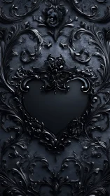 Ornate Black Heart. Baroque Relief Sculptural Form.