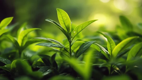 Macro depth-of-field study of fresh green leaves in soft bokeh