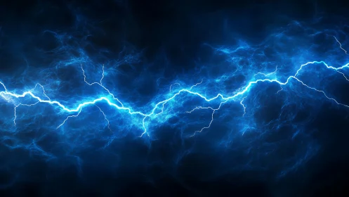 Electric blue energy bolts pulsing across a dark sky.