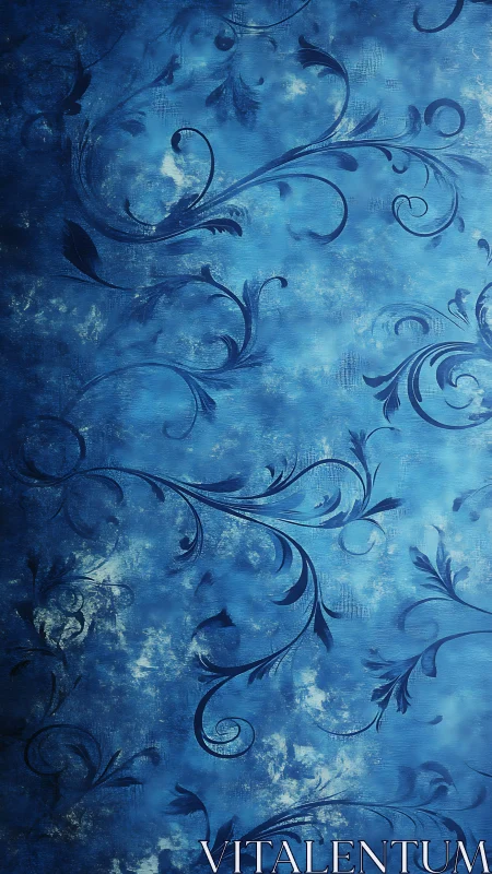 Flowing blue floral swirls on soft dreamy background.
