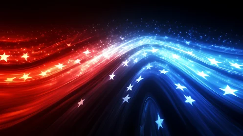 Red and blue star trails form luminous abstract wave field.