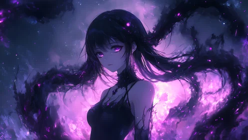 Void sorceress commands swirling neon violet shadows.
