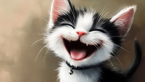 Pure Joy: A Black and White Cat's Blissful Smile.