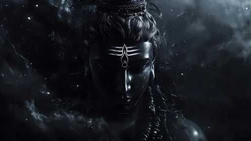 Nocturnal divine bust in volumetric smoke-lit chiaroscuro.