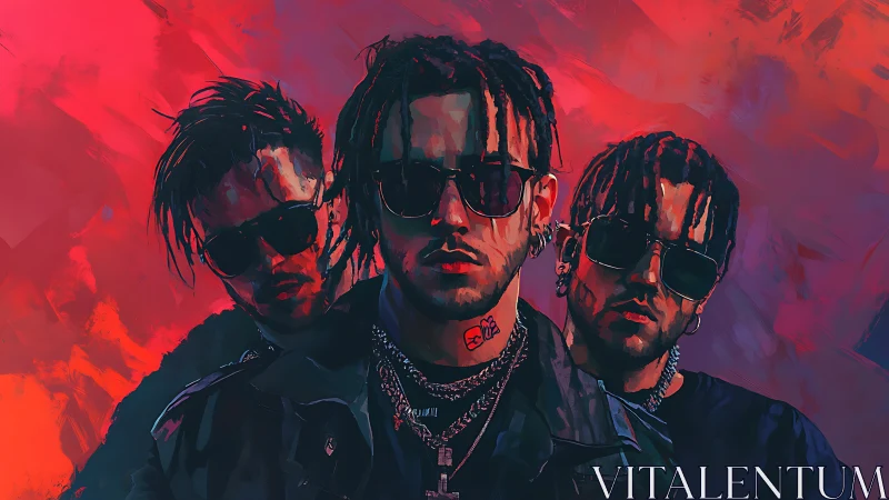 Triadic neon portraits render stylized urban musician persona