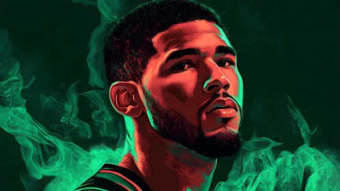 Emerald smoke portrait ignites bold neon-lit confidence.