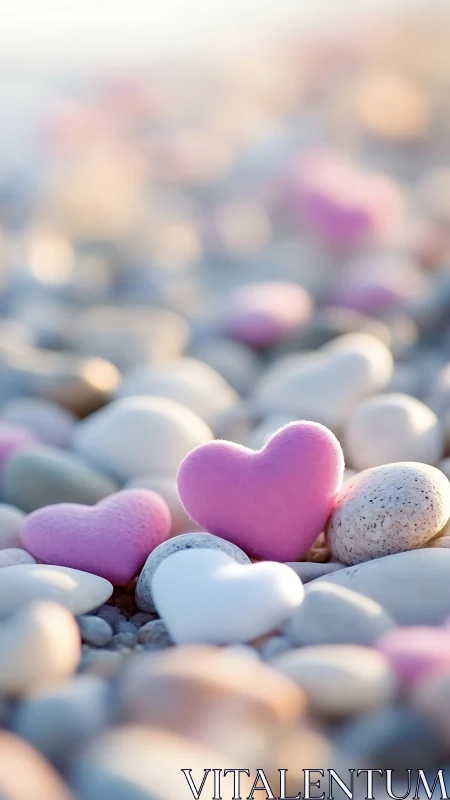 Heart-shaped objects among pebbles with shallow depth of field.