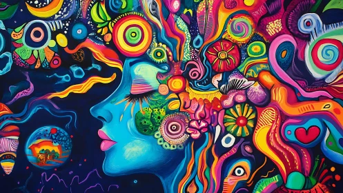 Colorful psychedelic profile with swirling abstract forms.