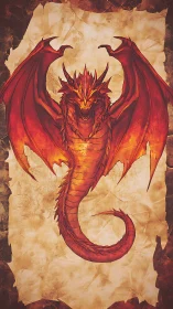 Volcanic wyvern schematic on distressed parchment substrate.