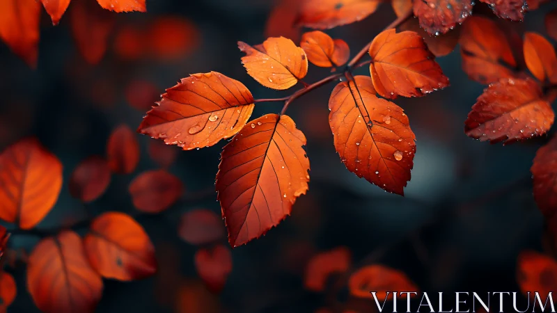 Rain-kissed ember leaves glowing against the quiet dusk.