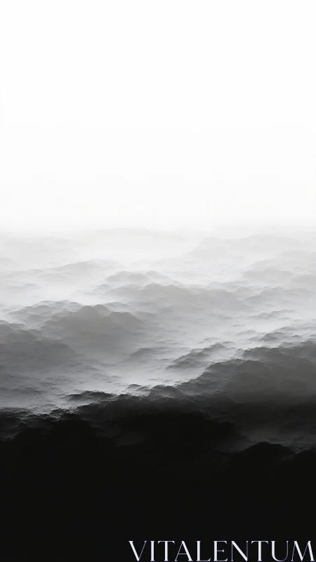 Monochrome volumetric fog over abstract polygonal terrain